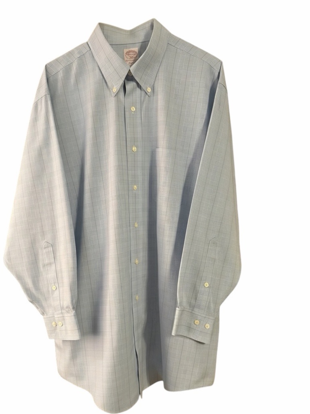 Brooks Brothers Pale Blue Glen Plaid Button-Down Dress Shirt